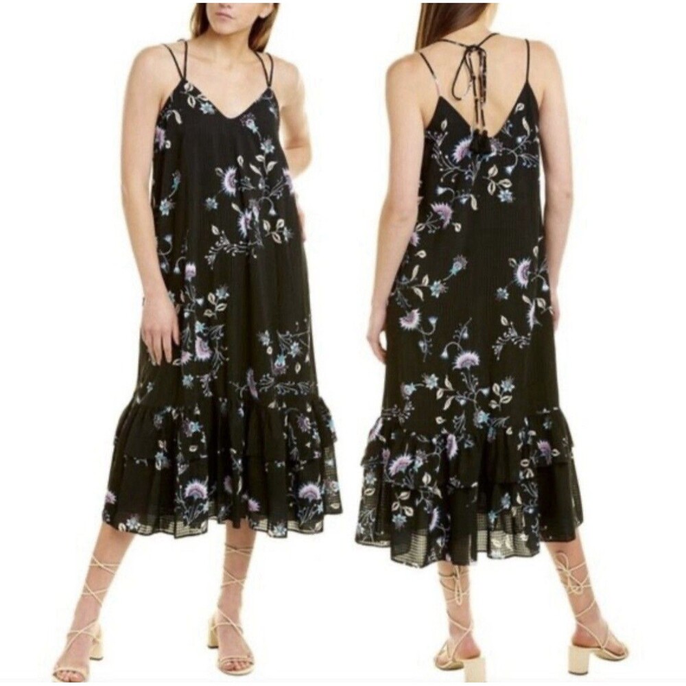 NWT REBECCA MINKOFF Trixie‎ Midi Dress Black Boho Festival Coquette Size XL